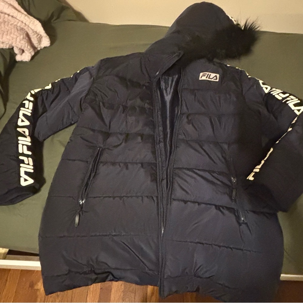 Fila Puffer Coat With Fur Hood|Midnight Navy Blue
